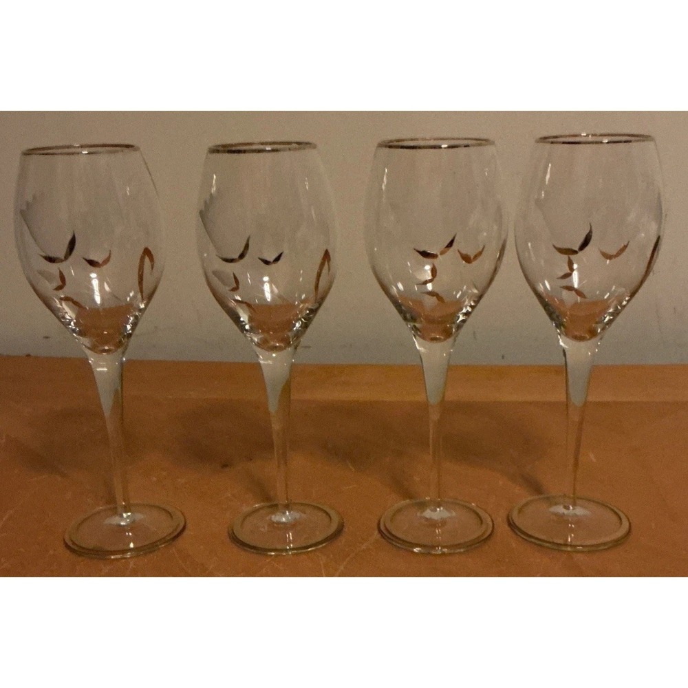 Lot Of 4 Vintage Romanian Crystal Wine Glasses,etched‎ Roses W/Gold Accent